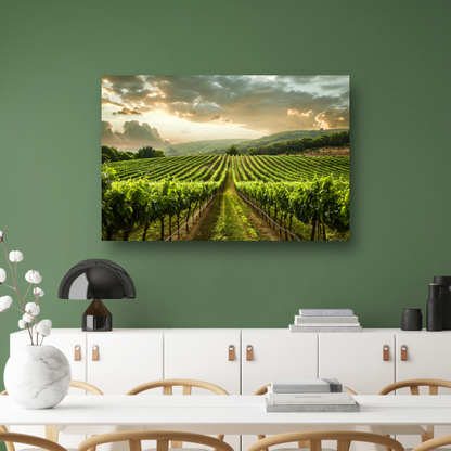 Zonsondergang in de Lush Wijngaard Heuvels canvas