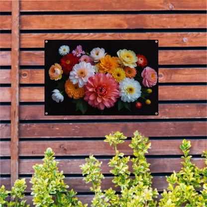 Diverse Kleurrijke Bloemen op Donkere Achtergrond tuinposter