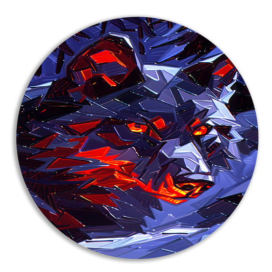 Dynamisch abstract kunstwerk met wolf design aluminium muurcirkel