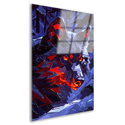 Dynamisch abstract kunstwerk met wolf design acrylglas