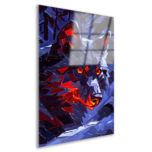Dynamisch abstract kunstwerk met wolf design acrylglas