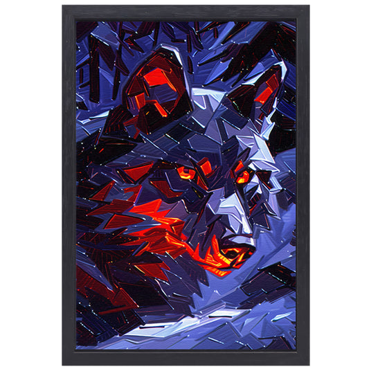 Dynamisch abstract kunstwerk met wolf design canvas met baklijst