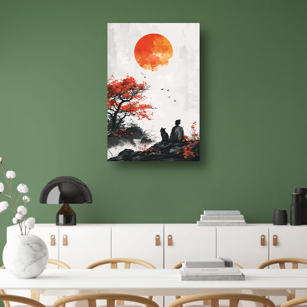 Samoerai en Kat in Herfstlandschap poster