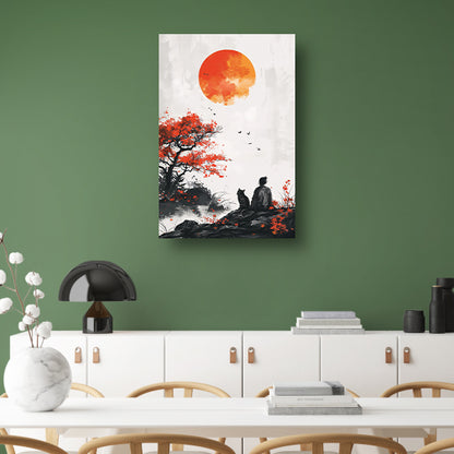 Samoerai en Kat in Herfstlandschap poster