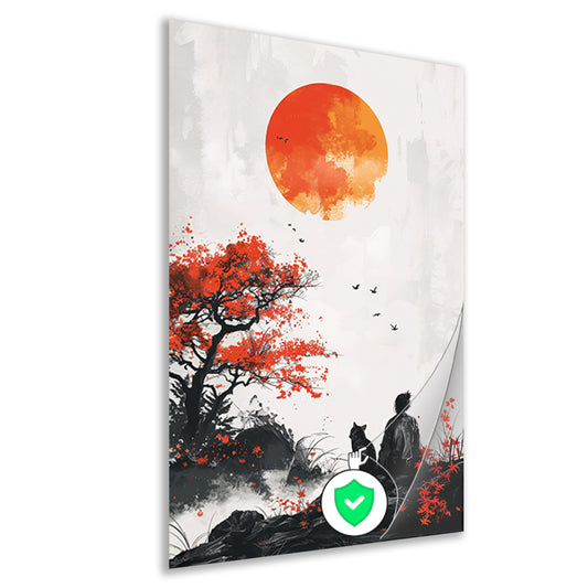 Samoerai en Kat in Herfstlandschap poster