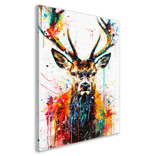 Kleurrijk abstract hert schilderij met spetters canvas