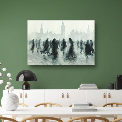 Schaduwfiguren voor een iconische skyline canvas met baklijst
