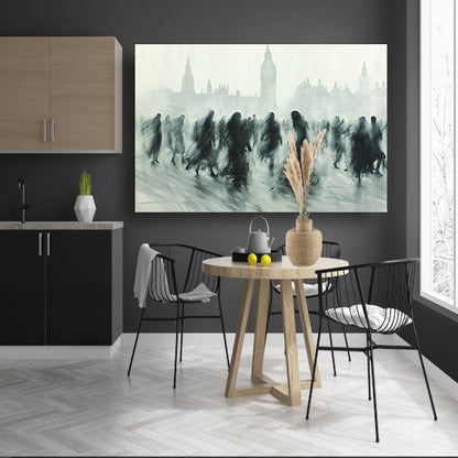 Schaduwfiguren voor een iconische skyline canvas met baklijst