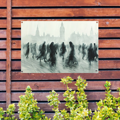 Schaduwfiguren voor een iconische skyline tuinposter