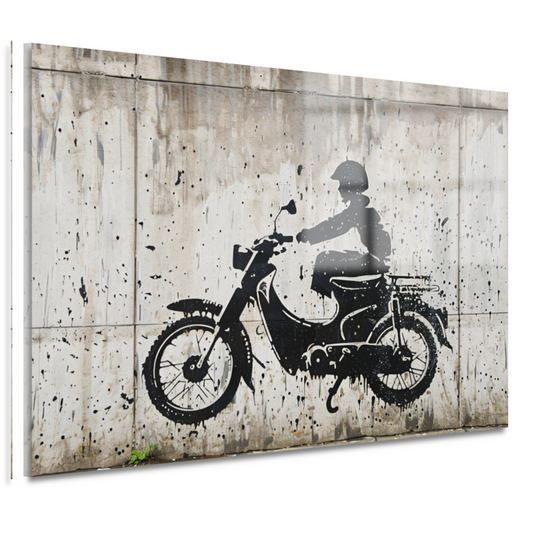 Silhouet motorrijder tegen betonnen achtergrond acrylglas