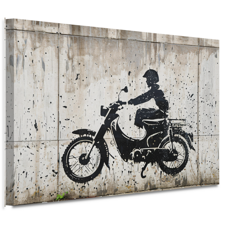 Silhouet motorrijder tegen betonnen achtergrond canvas