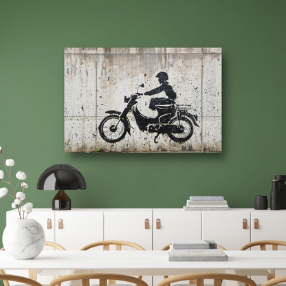 Silhouet motorrijder tegen betonnen achtergrond acrylglas