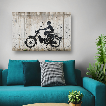 Silhouet motorrijder tegen betonnen achtergrond acrylglas