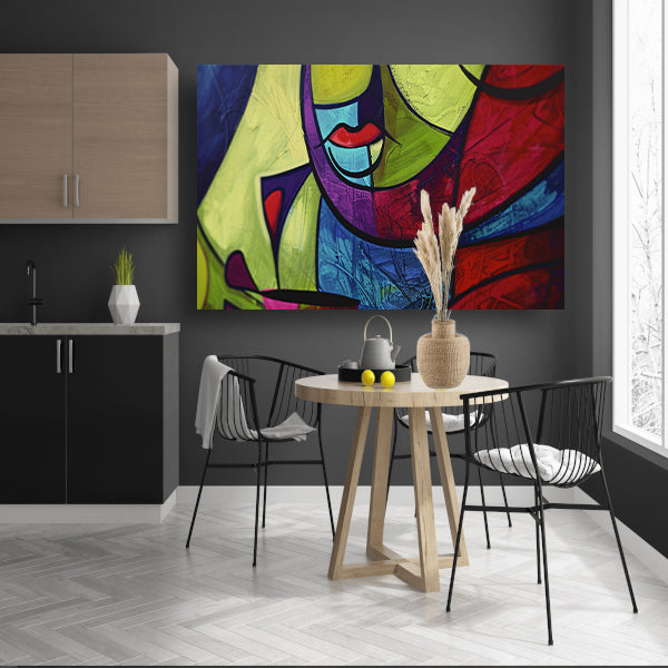 Abstracte kleurrijke kubistische kunst canvas met baklijst