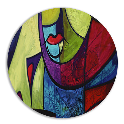 Abstracte kleurrijke kubistische kunst aluminium muurcirkel