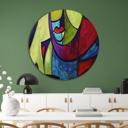 Abstracte kleurrijke kubistische kunst aluminium muurcirkel