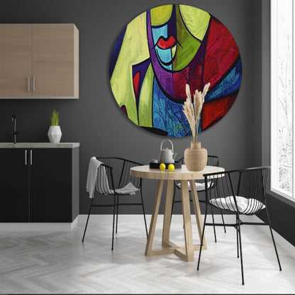 Abstracte kleurrijke kubistische kunst aluminium muurcirkel