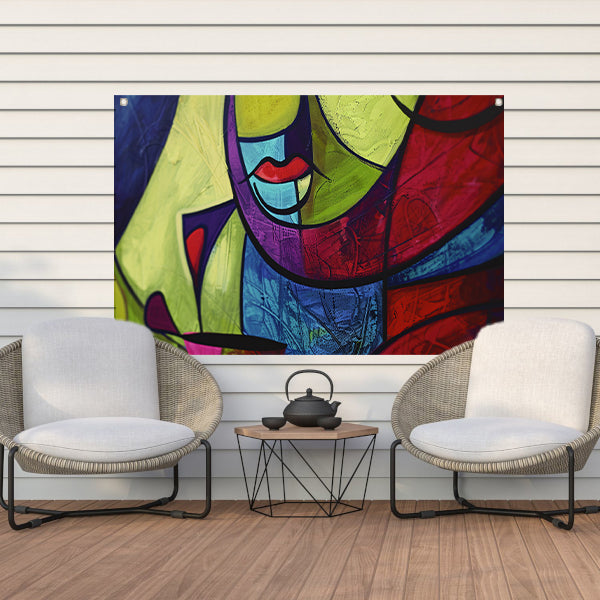 Abstracte kleurrijke kubistische kunst tuinposter