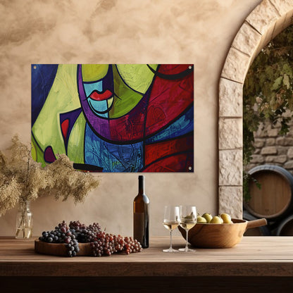 Abstracte kleurrijke kubistische kunst tuinposter