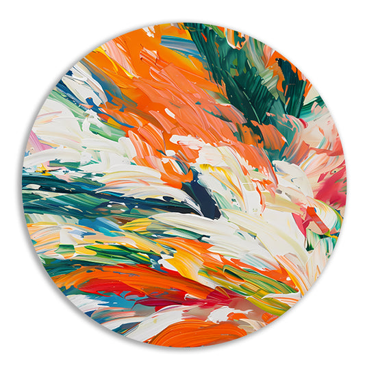 Kleurrijke abstracte bloemen met dynamische tinten aluminium muurcirkel