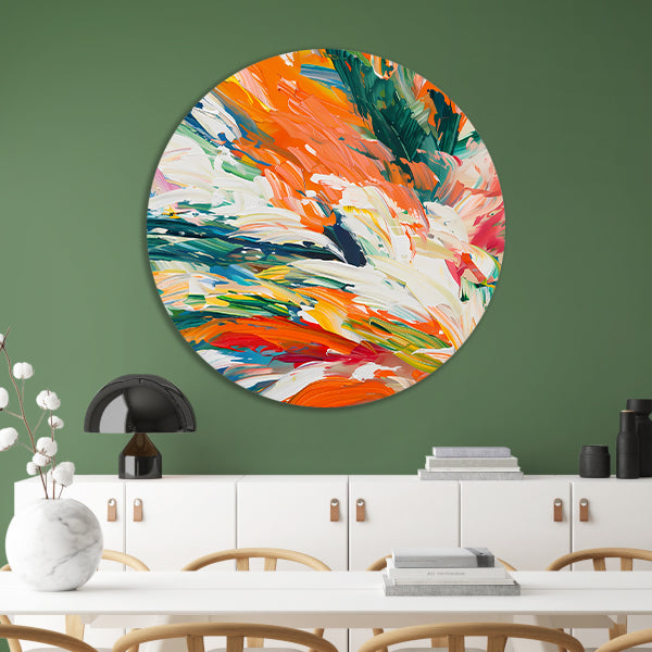 Kleurrijke abstracte bloemen met dynamische tinten aluminium muurcirkel