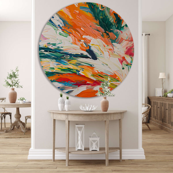 Kleurrijke abstracte bloemen met dynamische tinten aluminium muurcirkel