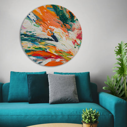 Kleurrijke abstracte bloemen met dynamische tinten aluminium muurcirkel