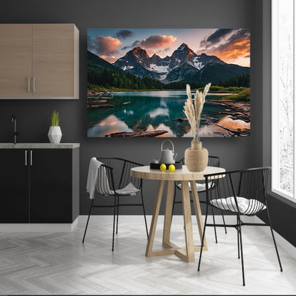 Adembenemend Berglandschap met Spiegelend Meer poster
