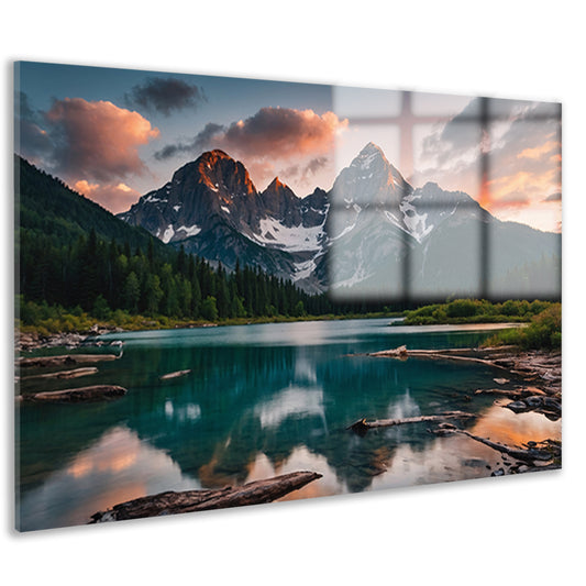 Adembenemend Berglandschap met Spiegelend Meer acrylglas