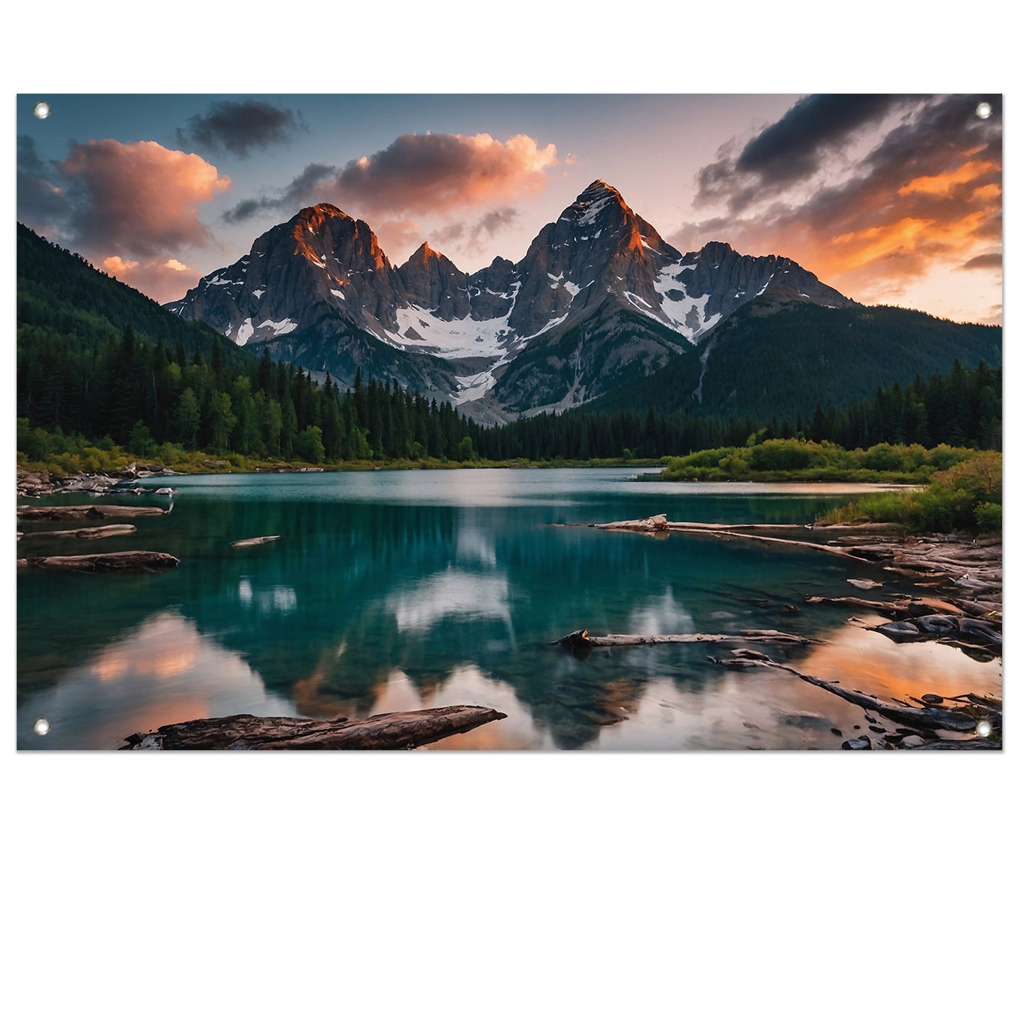 Adembenemend Berglandschap met Spiegelend Meer tuinposter