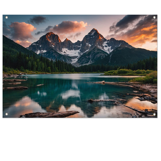 Adembenemend Berglandschap met Spiegelend Meer tuinposter