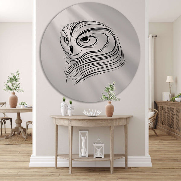 Minimalistische Uil Abstract Lijnen Design aluminium muurcirkel