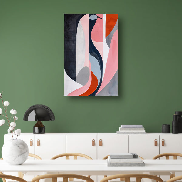 Abstract minimalistisch kunstwerk met kleurrijke vogel canvas met baklijst