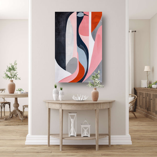 Abstract minimalistisch kunstwerk met kleurrijke vogel poster