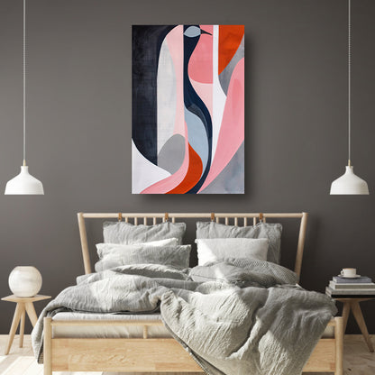 Abstract minimalistisch kunstwerk met kleurrijke vogel canvas met baklijst