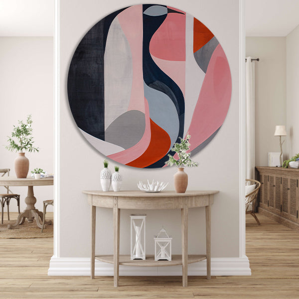 Abstract minimalistisch kunstwerk met kleurrijke vogel aluminium muurcirkel