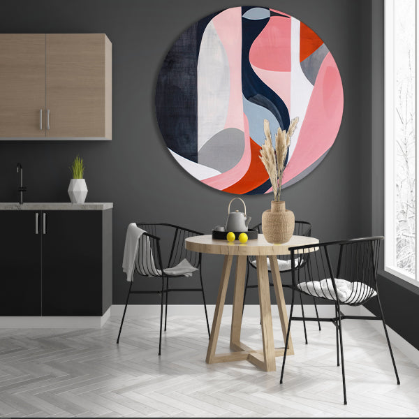 Abstract minimalistisch kunstwerk met kleurrijke vogel aluminium muurcirkel
