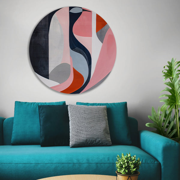 Abstract minimalistisch kunstwerk met kleurrijke vogel aluminium muurcirkel