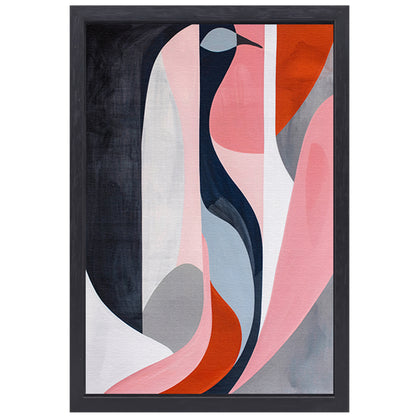 Abstract minimalistisch kunstwerk met kleurrijke vogel canvas met baklijst