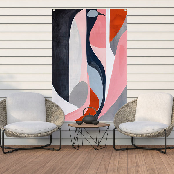 Abstract minimalistisch kunstwerk met kleurrijke vogel tuinposter