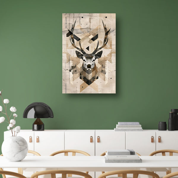 Geometrische Sepia Hertenkop in Minimalistische Stijl canvas met baklijst