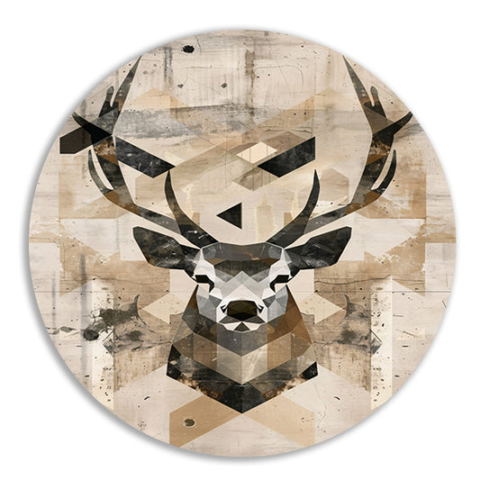 Geometrische Sepia Hertenkop in Minimalistische Stijl forex muurcirkel
