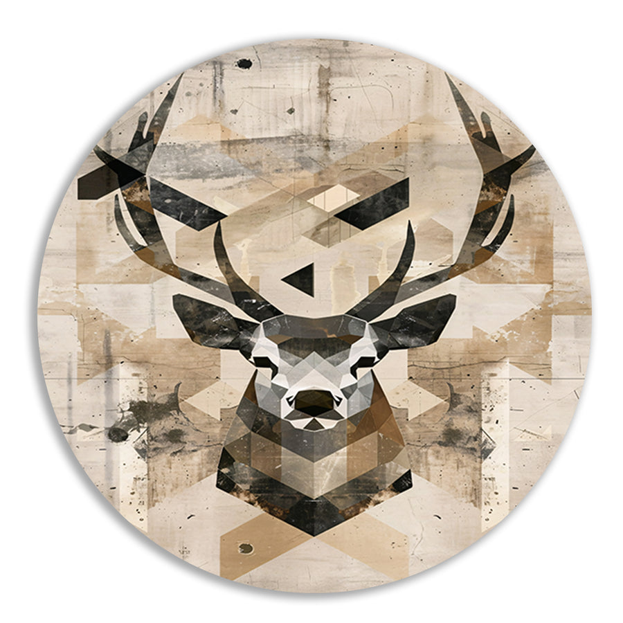 Geometrische Sepia Hertenkop in Minimalistische Stijl aluminium muurcirkel