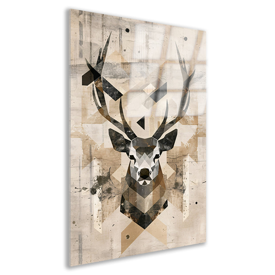 Geometrische Sepia Hertenkop in Minimalistische Stijl acrylglas