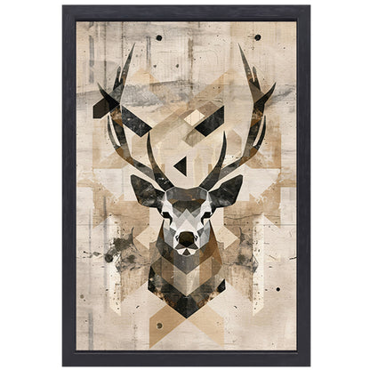 Geometrische Sepia Hertenkop in Minimalistische Stijl canvas met baklijst