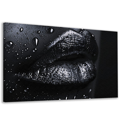 Zwart-witte lippen met glinsterende waterdruppels canvas