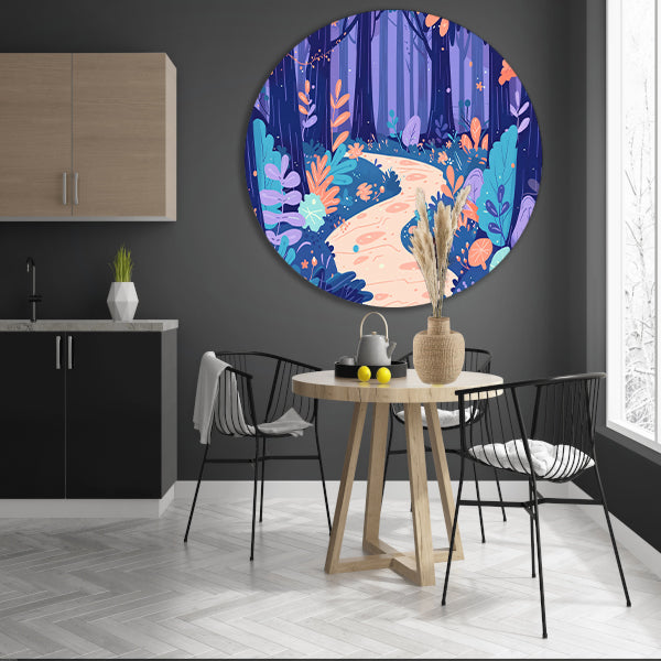 Betoverend bos in pastelkleuren aluminium muurcirkel