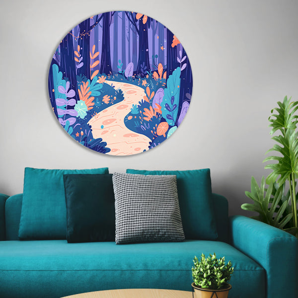 Betoverend bos in pastelkleuren aluminium muurcirkel