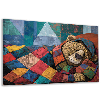 Kleurrijke slapende beer met geometrisch dekbed canvas