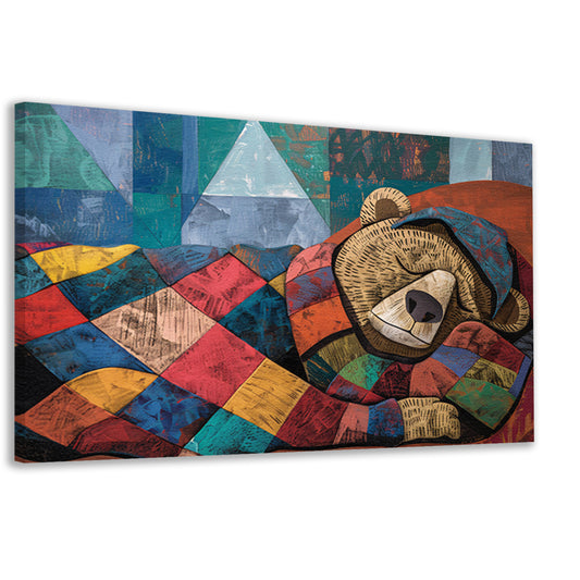 Kleurrijke slapende beer met geometrisch dekbed canvas